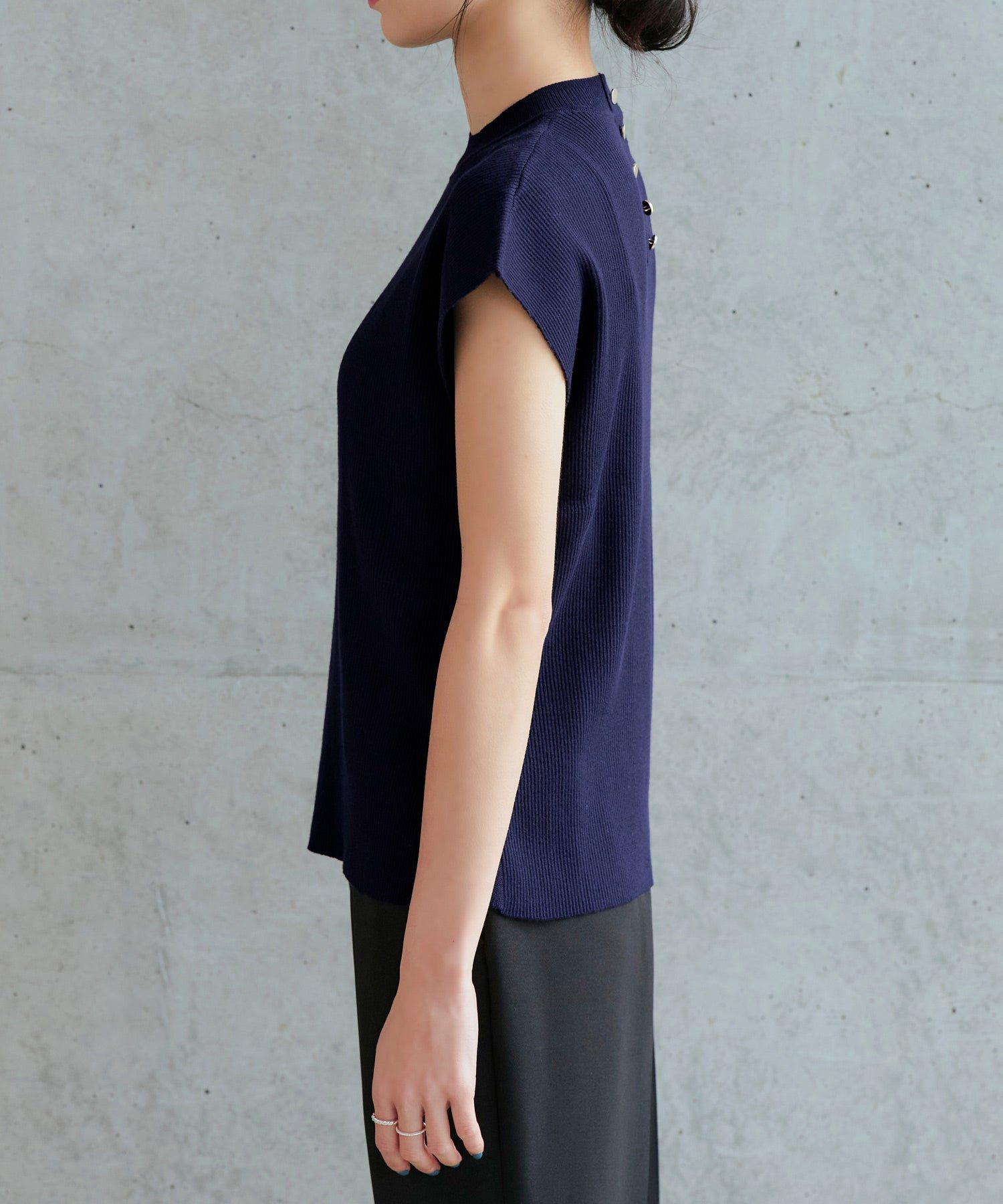 ルイルエブティック RUIRUE BOUTIQUE 選べるデザイン バック釦 フレンチリブニット（Aタイプ/メタル釦） （メタル釦/ブラウン） メタル釦/ブラウン