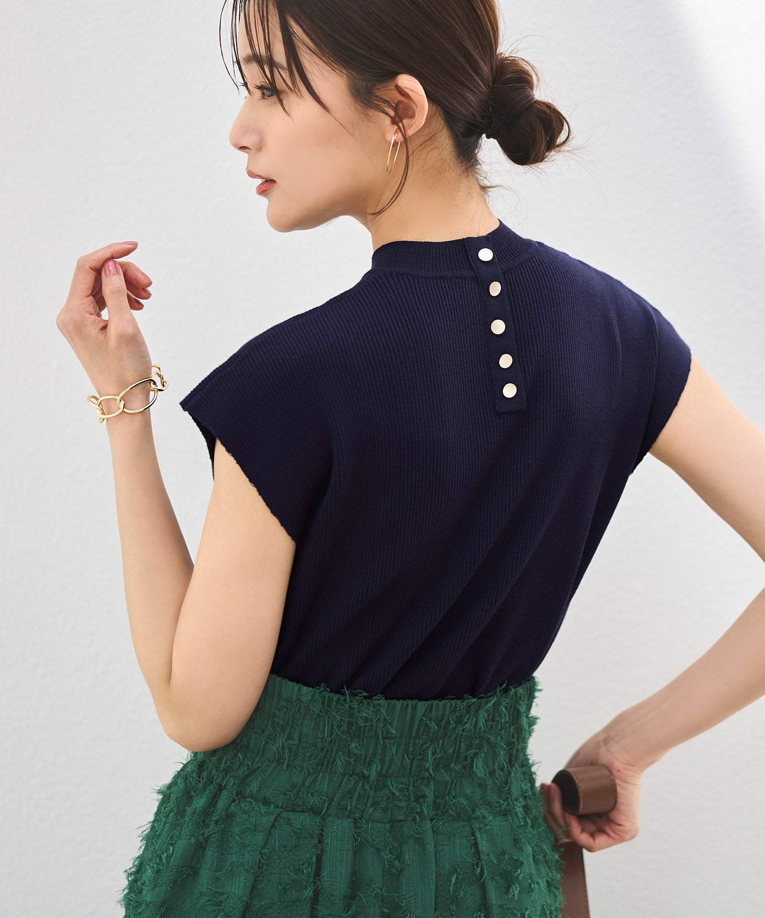 ルイルエブティック RUIRUE BOUTIQUE 選べるデザイン バック釦 フレンチリブニット（Aタイプ/メタル釦） （メタル釦/ネイビー） メタル釦/ネイビー