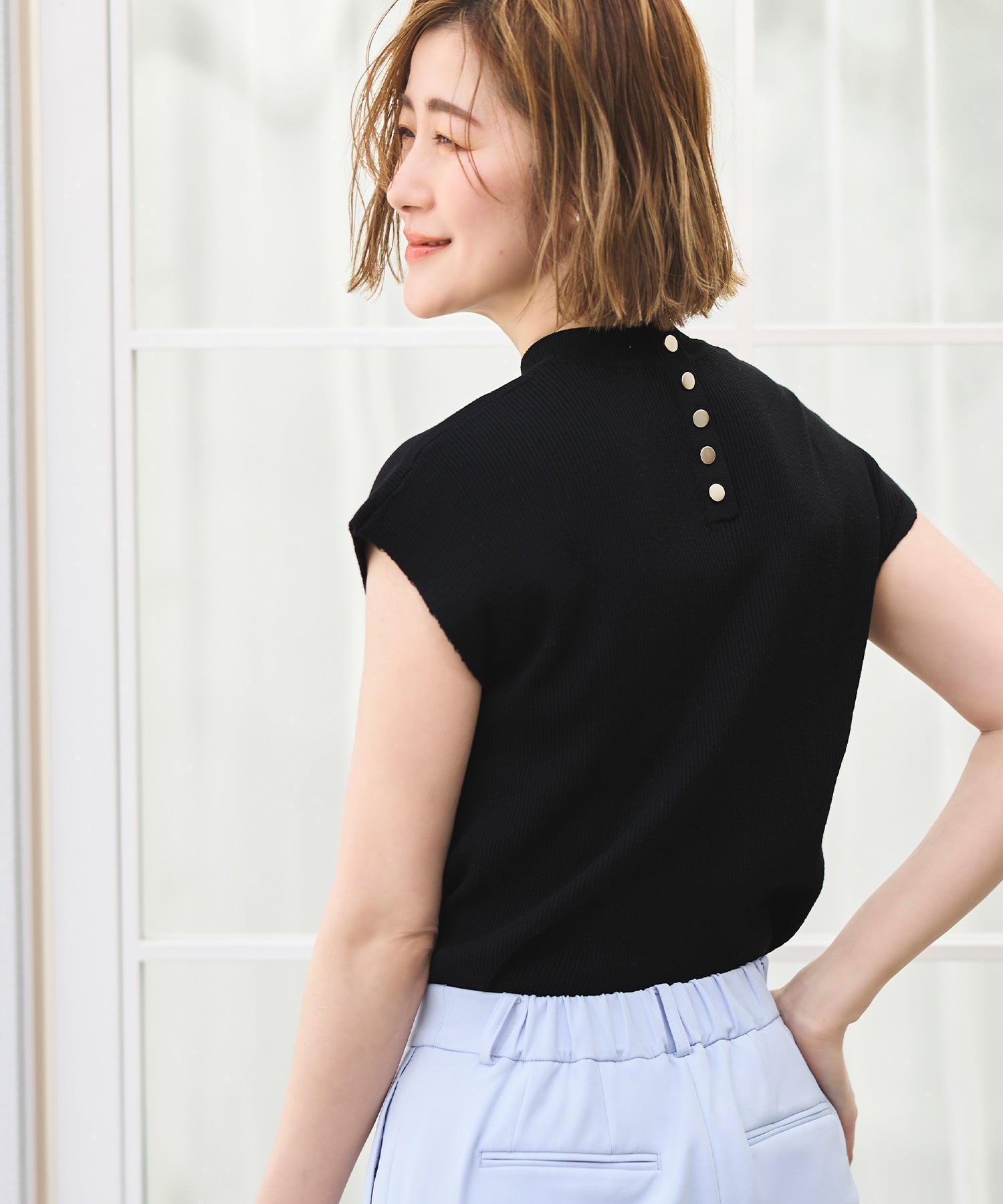 ルイルエブティック RUIRUE BOUTIQUE 選べるデザイン バック釦 フレンチリブニット（Aタイプ/メタル釦） （メタル釦/ブラック） メタル釦/ブラック