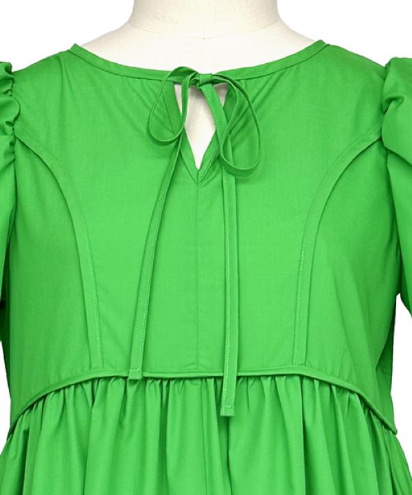 ルイルエブティック RUIRUE BOUTIQUE 洗える ボリュームスリーブ・ギャザー ロング丈 ワンピース （ビビッドグリーン） ビビッドグリーン