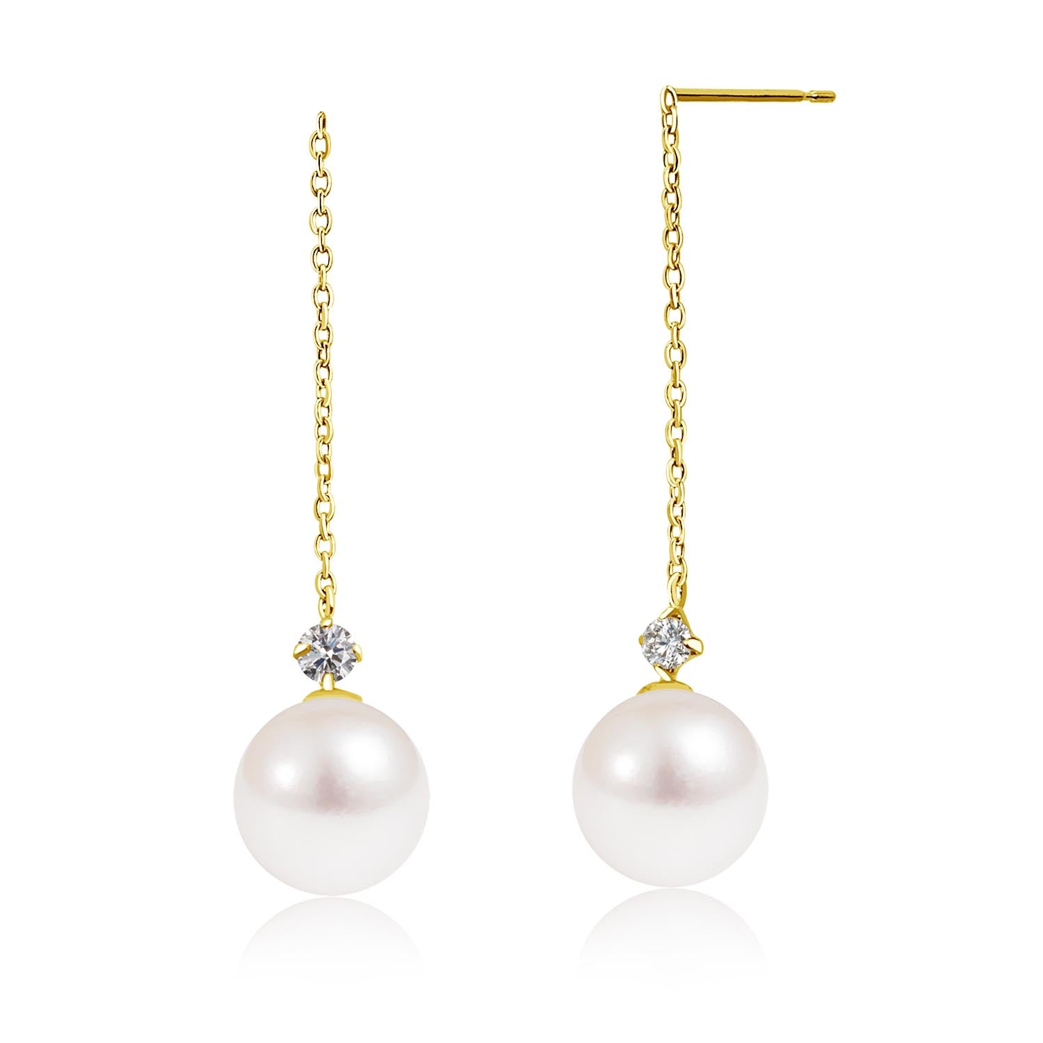 シアーズ Sears ピアス レディース 18金 K18 ゴールド パール アコヤ真珠 7.0～8.0mm 天然ダイヤモンド 0.08ct 揺れる （イエローゴールド） イエローゴールド