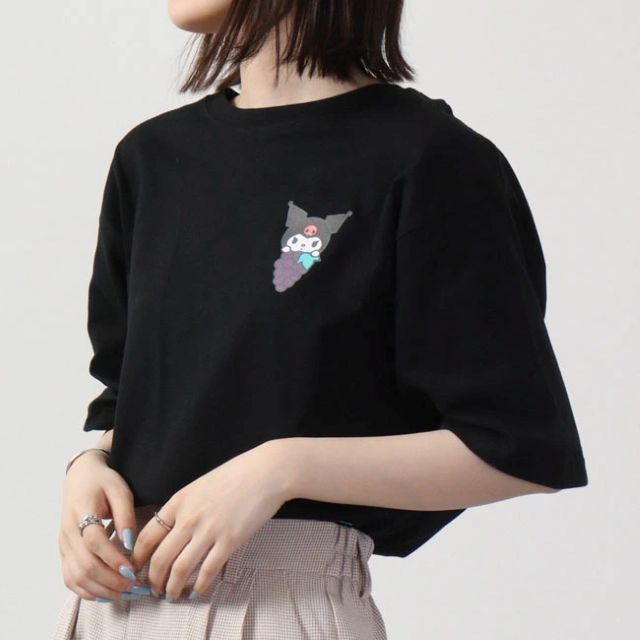 サンリオ Sanrio クロミ サンリオ ビック Tシャツ 半袖 バック プリント フルーツ sanrio M L LL （ブラック） ブラック