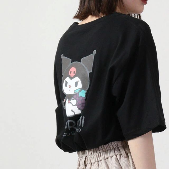 サンリオ Sanrio クロミ サンリオ ビック Tシャツ 半袖 バック プリント フルーツ sanrio M L LL （ブラック） ブラック