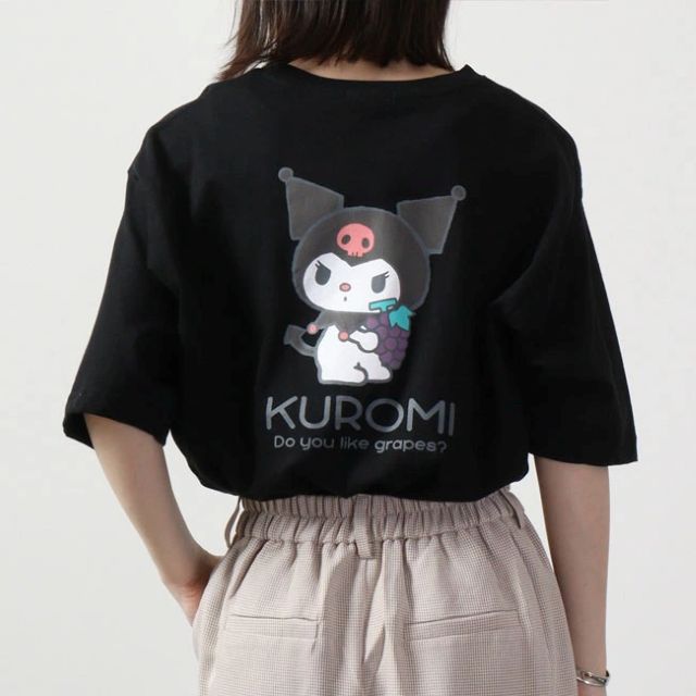 サンリオ Sanrio クロミ サンリオ ビック Tシャツ 半袖 バック プリント フルーツ sanrio M L LL （ブラック） ブラック