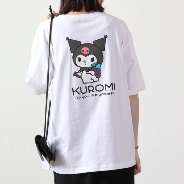 サンリオ Sanrio クロミ サンリオ ビック Tシャツ 半袖 バック プリント フルーツ sanrio M L LL （ブラック） ブラック