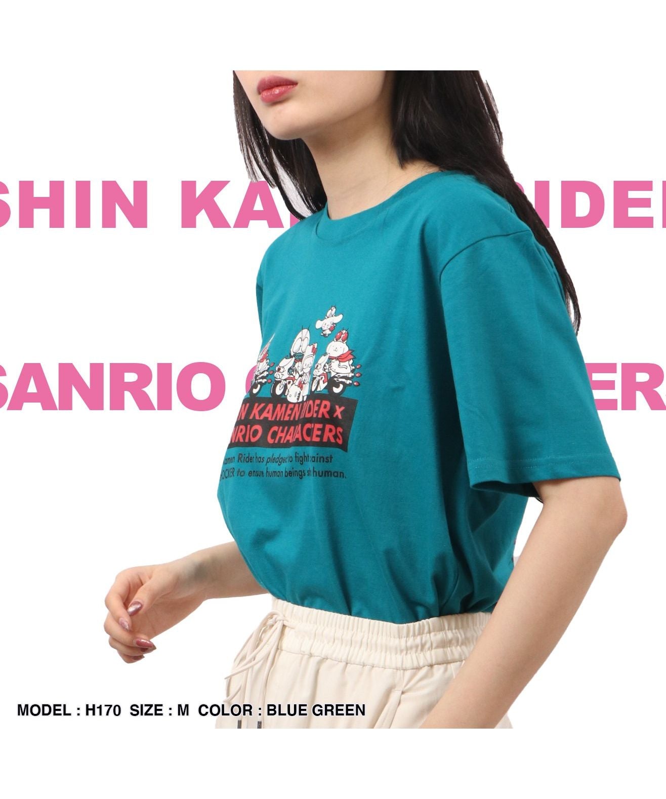Sanrio x Shin Kamen Rider Collaboration Print T-Shirt Short Sleeve Kamen Rider Sanrio
