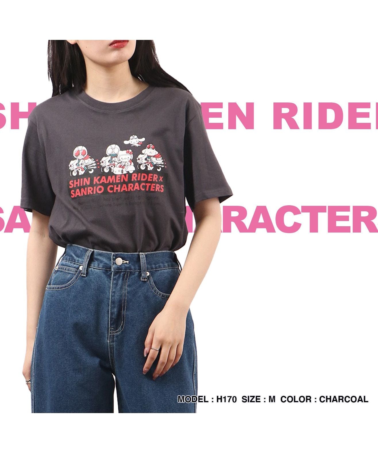 Sanrio x Shin Kamen Rider Collaboration Print T-Shirt Short Sleeve Kamen Rider Sanrio