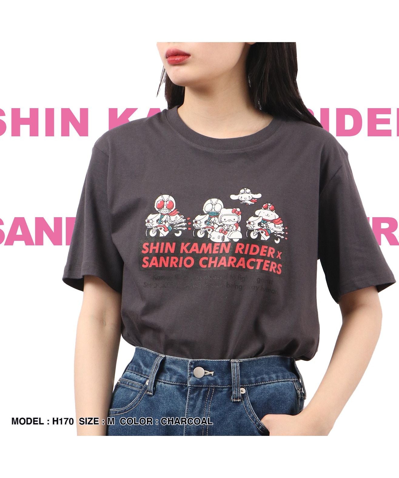 Sanrio x Shin Kamen Rider Collaboration Print T-Shirt Short Sleeve Kamen Rider Sanrio