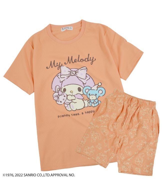 サンリオ Sanrio マイメロディ  ドライワッフル 半袖 Tシャツ ハーフパンツ  セット マイメロ レディース M L LL （サーモンピンク） サーモンピンク