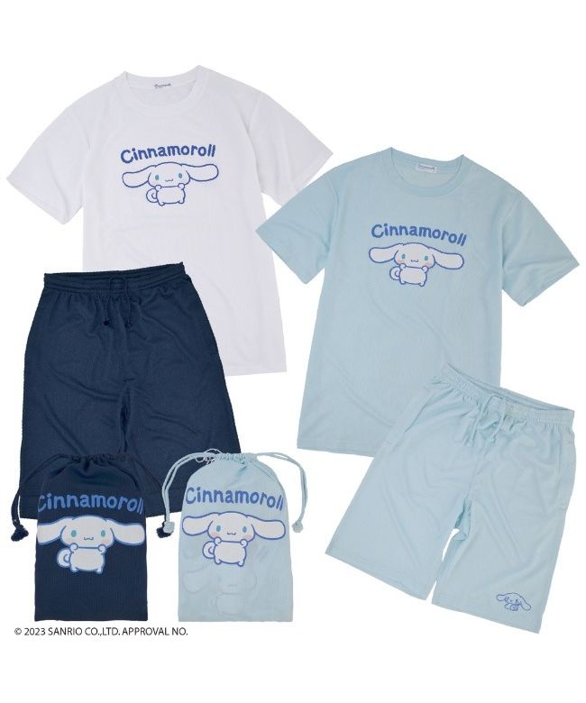 サンリオ Sanrio シナモロール サンリオ Tシャツ ハーフ パンツ 巾着 上下 セット 部屋着 プリント sanrio （ホワイトxネイビー） ホワイトxネイビー
