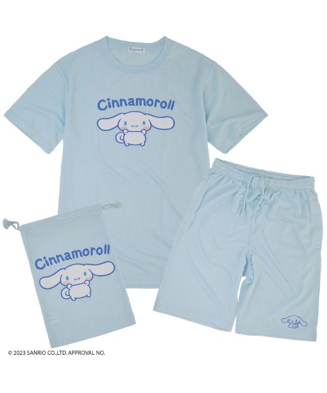 サンリオ Sanrio シナモロール サンリオ Tシャツ ハーフ パンツ 巾着 上下 セット 部屋着 プリント sanrio （ホワイトxネイビー） ホワイトxネイビー
