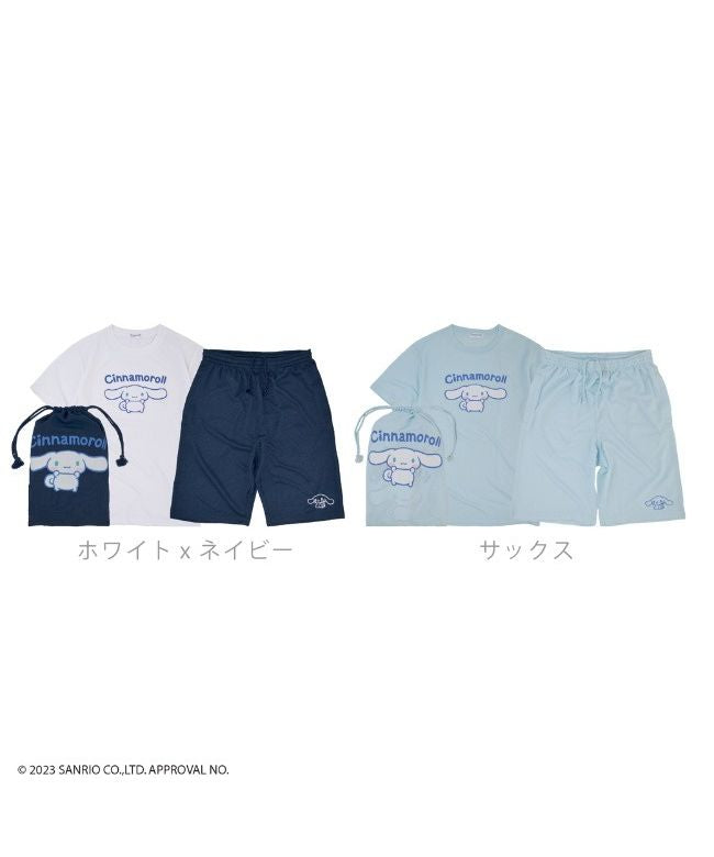 サンリオ Sanrio シナモロール サンリオ Tシャツ ハーフ パンツ 巾着 上下 セット 部屋着 プリント sanrio （ホワイトxネイビー） ホワイトxネイビー