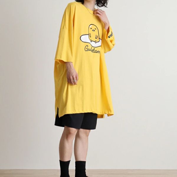 【グデタマ】② Sanrio Gudetama Big Silhouette T-Shirt Short Sleeve Dress Loungewear S