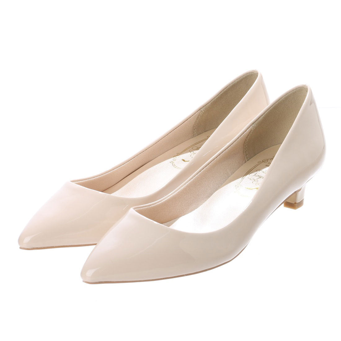 Simple Style 【Import】ミドルヒール エナメルポインテッドトゥパンプス,ベージュ
