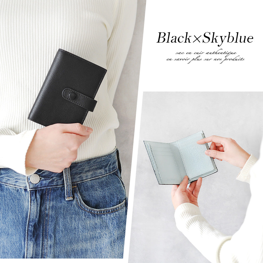 サベット Sabet フェミニンなバイカラー 縦型二つ折り財布 （ブラック） ブラック