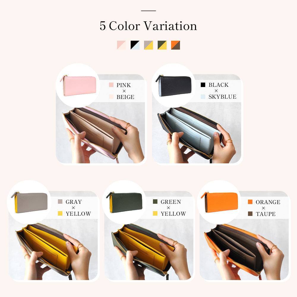 サベット Sabet フェミニンなバイカラー L字ファスナー長財布 （オレンジ） オレンジ