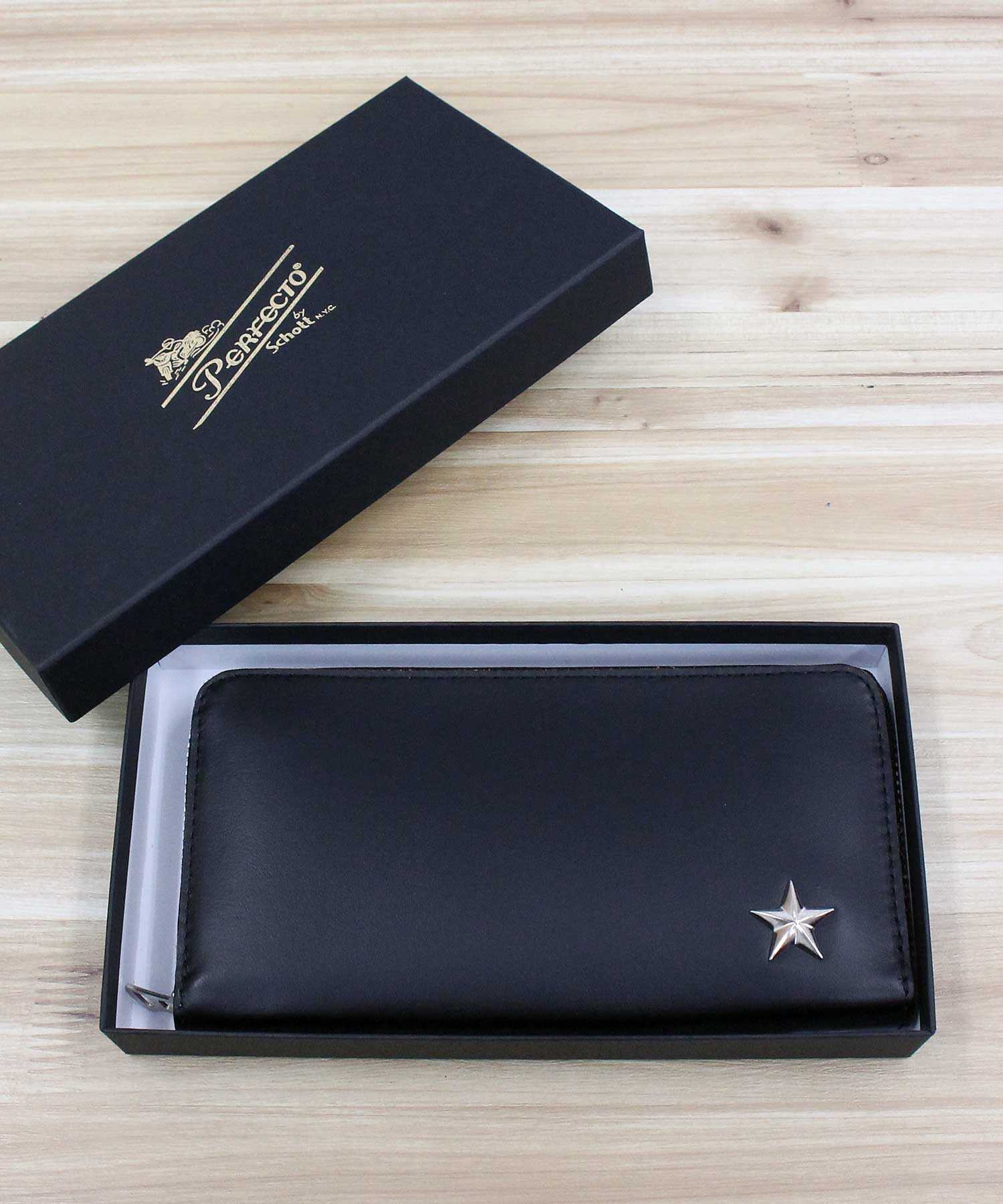 ショット Schott ONE STAR ZIP WALLET 本革 長財布 ワンスター ジップウォレット ブラック 本革 レザー 財布 サイフ 星 スタッズ メンズ ブランド （ブラック） ブラック