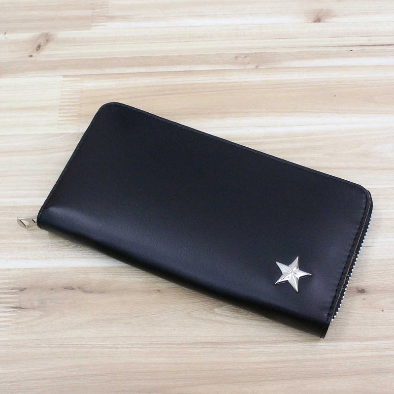 ショット Schott ONE STAR ZIP WALLET 本革 長財布 ワンスター ジップウォレット ブラック 本革 レザー 財布 サイフ 星 スタッズ メンズ ブランド （ブラック） ブラック