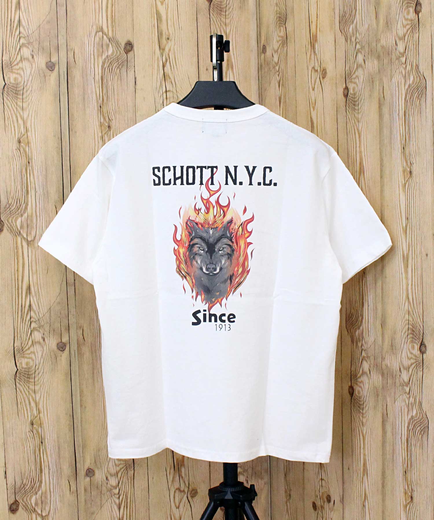 ショット Schott T-SHIRT FIREWOLF ファイアウルフ プリント 半袖 Tシャツ 綿100％ コットン トップス メンズ 人気 ブランド 春 夏 （2-ホワイト） 2-ホワイト