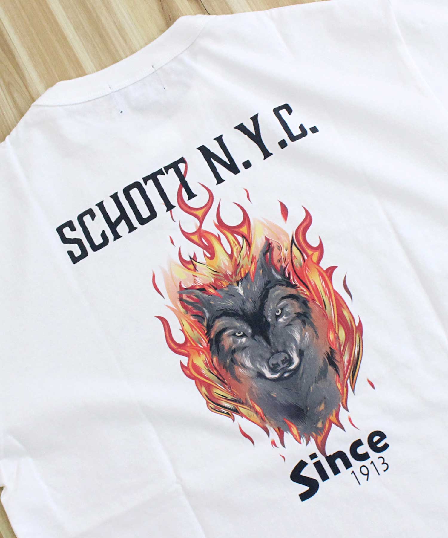 ショット Schott T-SHIRT FIREWOLF ファイアウルフ プリント 半袖 Tシャツ 綿100％ コットン トップス メンズ 人気 ブランド 春 夏 （2-ホワイト） 2-ホワイト