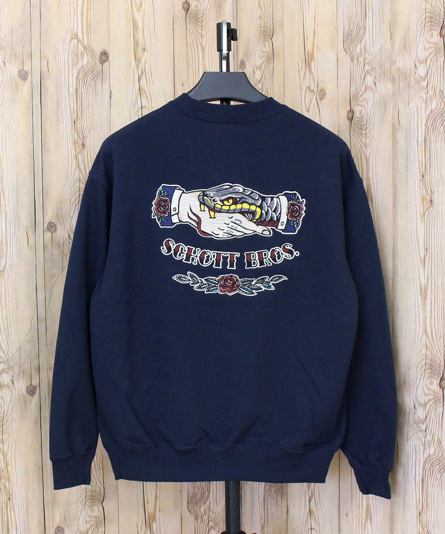 ショット Schott SHAKE HAND SNAKE CREW SWEAT シェイクハンド スネーク クルーネックスウェット トレーナー メンズ 長袖 （ネイビー） ネイビー