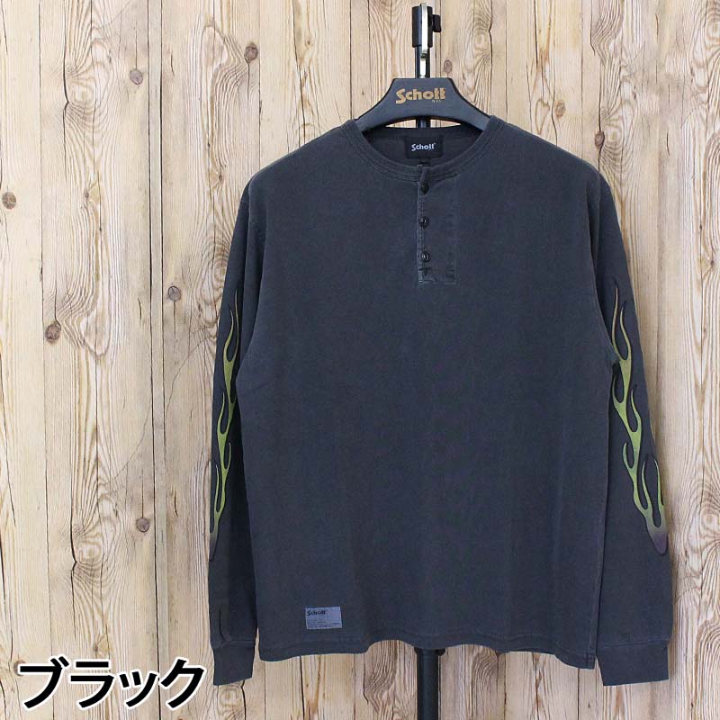 Schott FIRE PATTERN HENLEY LS T-SHIRT Fire Pattern Henley Neck Printed
