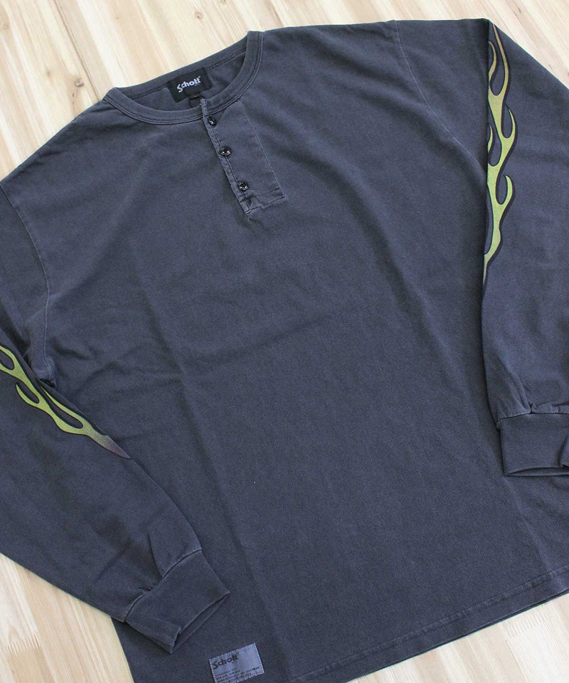 Schott FIRE PATTERN HENLEY LS T-SHIRT Fire Pattern Henley Neck Printed