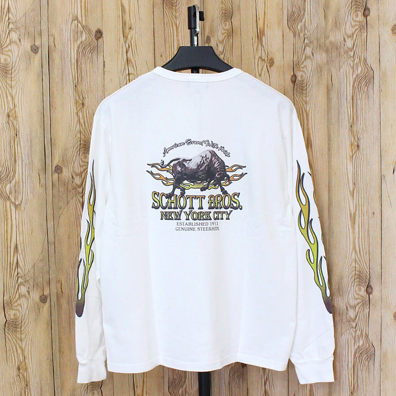 【schott】Fire pttern henley L/S T-shirt Schott FIRE PATTERN HENLEY LS T-SHIRT Fire Pattern Henley Neck Printed