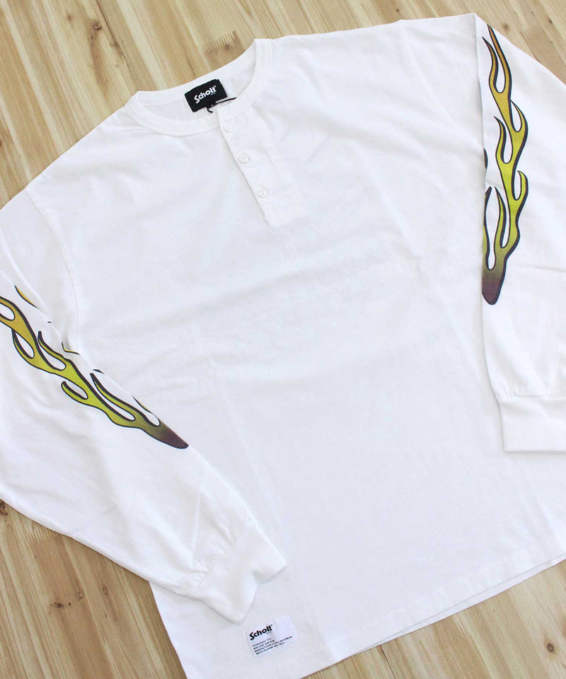 Schott FIRE PATTERN HENLEY LS T-SHIRT Fire Pattern Henley Neck Printed