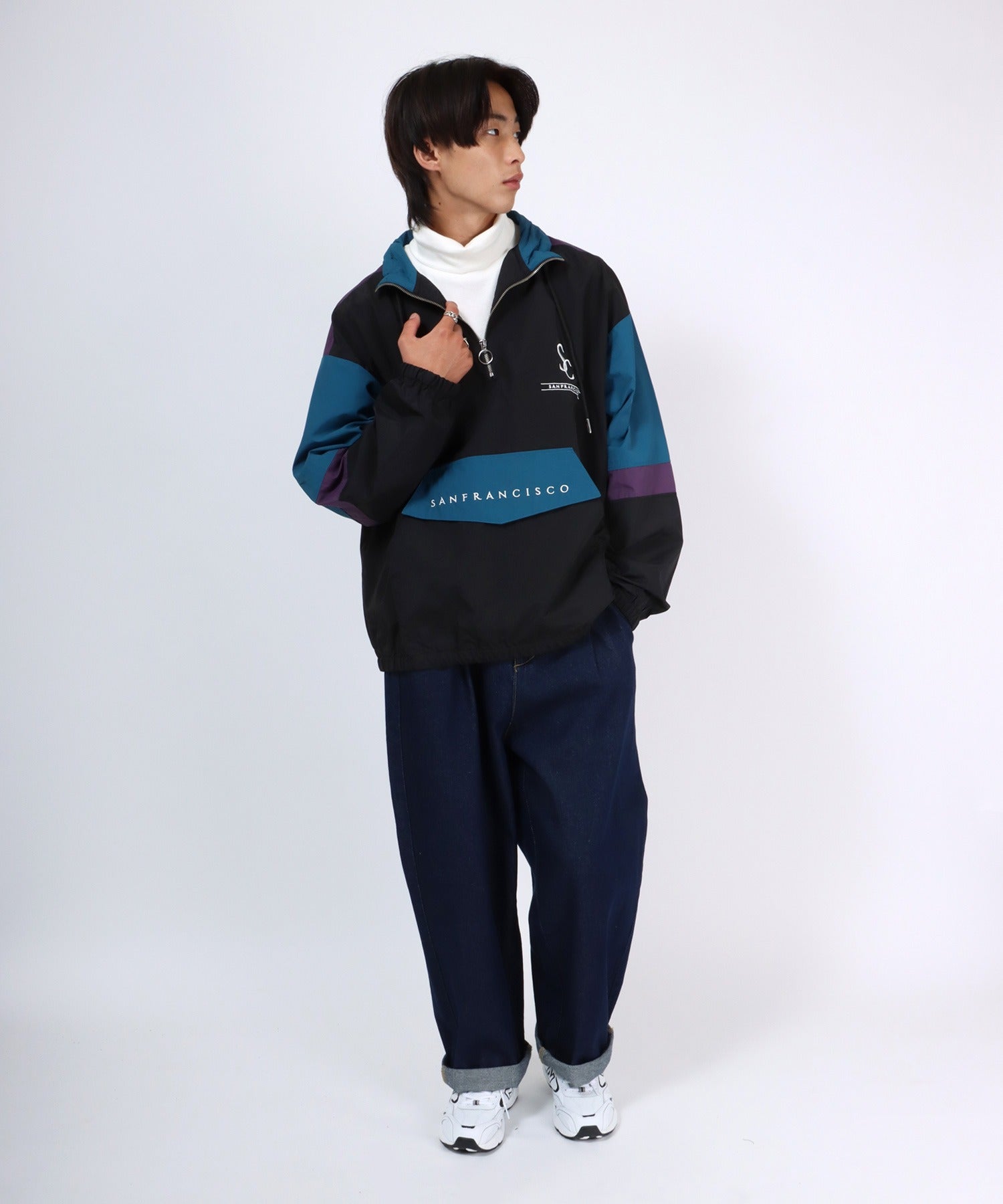 Salong hameu 【Salong hameu】 Nylon Anorak Jacket / Half-Zip Stand Neck Pullover / Light Outerwear Men's Women's Retro