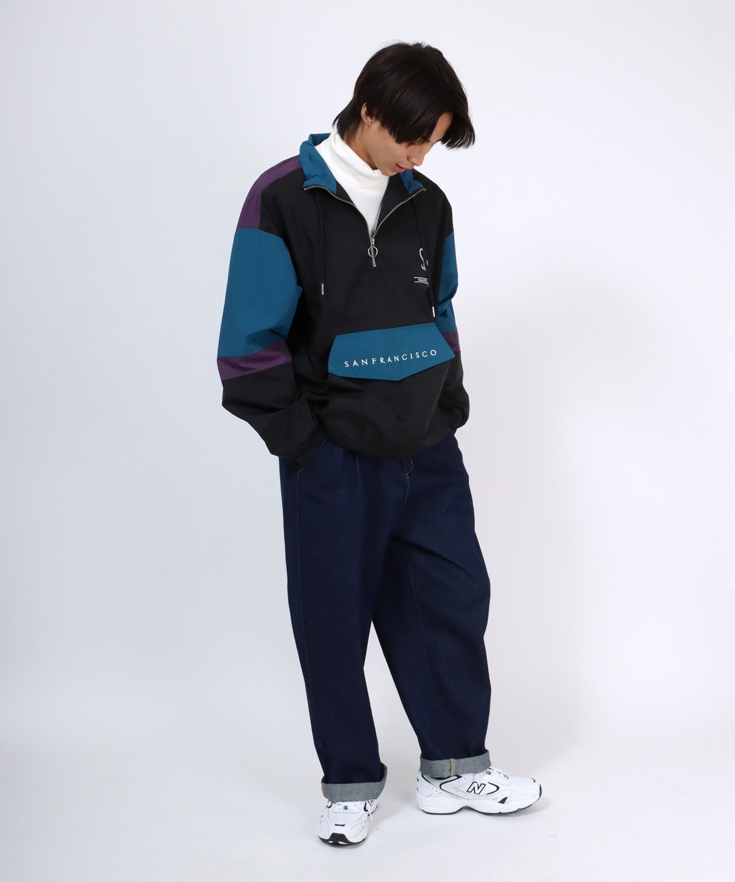 Salong hameu 【Salong hameu】 Nylon Anorak Jacket / Half-Zip Stand Neck Pullover / Light Outerwear Men's Women's Retro