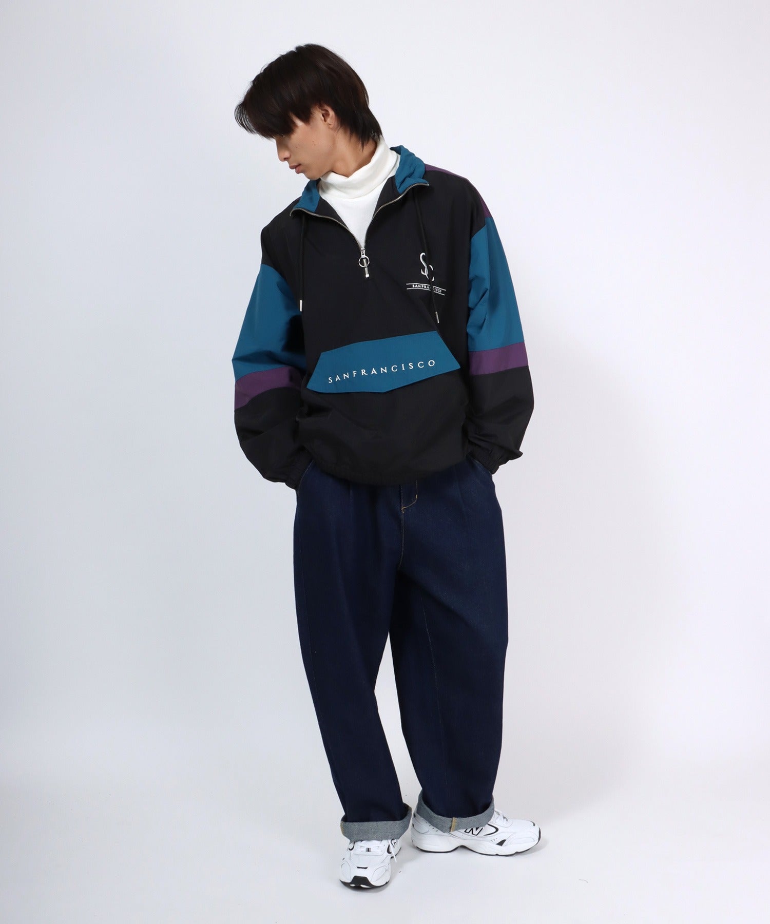 Salong hameu 【Salong hameu】 Nylon Anorak Jacket / Half-Zip Stand Neck Pullover / Light Outerwear Men's Women's Retro