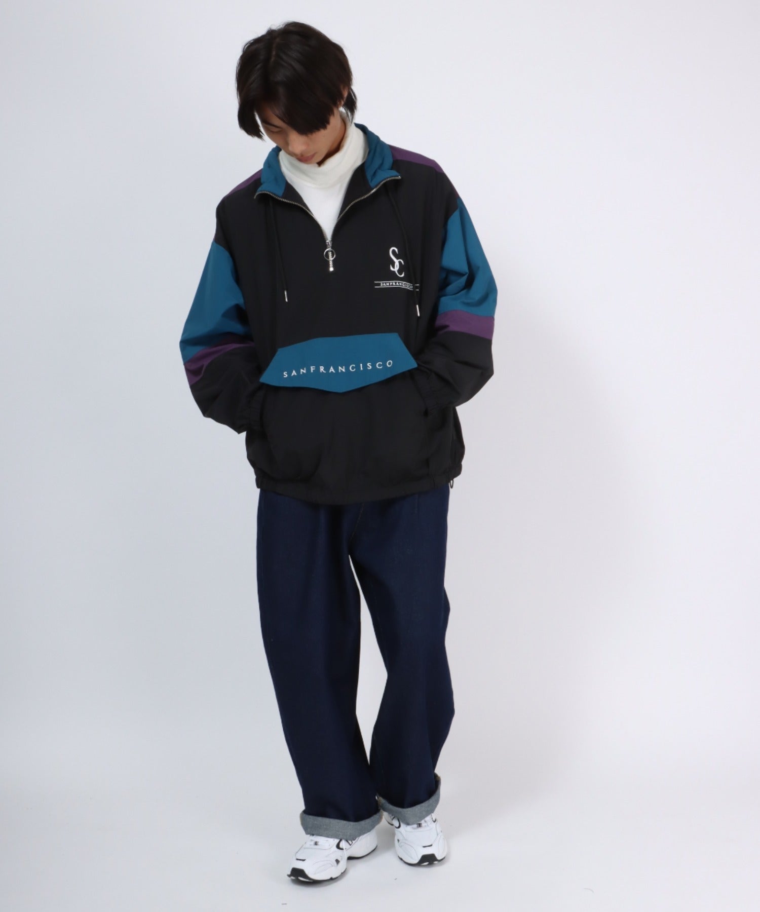 Salong hameu 【Salong hameu】 Nylon Anorak Jacket / Half-Zip Stand Neck Pullover / Light Outerwear Men's Women's Retro