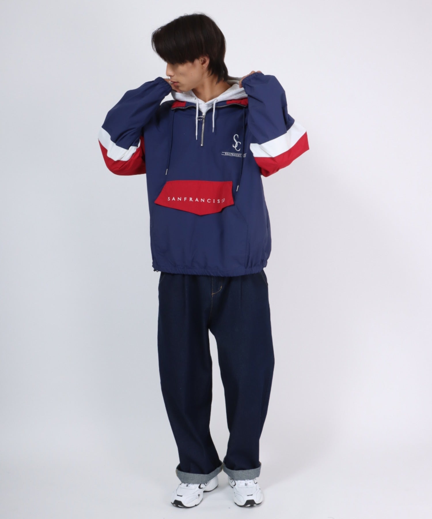 Salong hameu 【Salong hameu】 Nylon Anorak Jacket / Half-Zip Stand Neck Pullover / Light Outerwear Men's Women's Retro