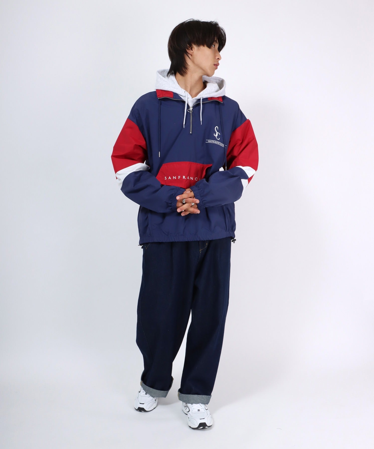 Salong hameu 【Salong hameu】 Nylon Anorak Jacket / Half-Zip Stand Neck Pullover / Light Outerwear Men's Women's Retro