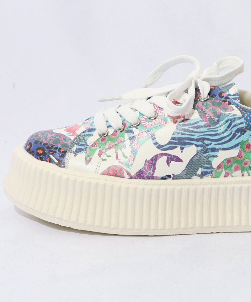 スカラー ScoLar アニマル総柄厚底スニーカー （オフホワイト） オフホワイト