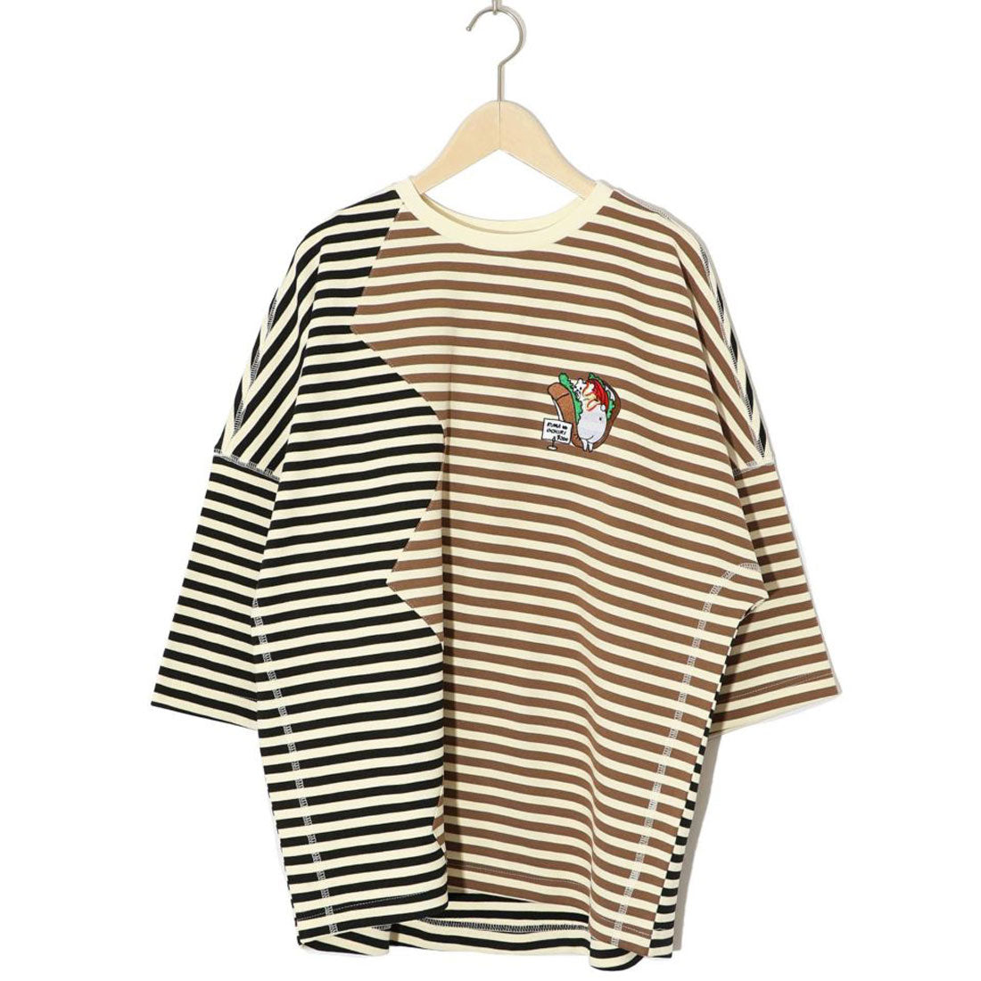 スカラー ScoLar おちりサンド刺繍 切替ボーダーTシャツ （ベージュ） ベージュ