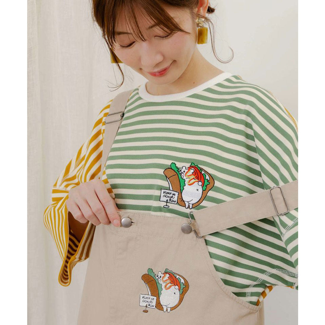 スカラー ScoLar おちりサンド刺繍 切替ボーダーTシャツ （グリーン） グリーン