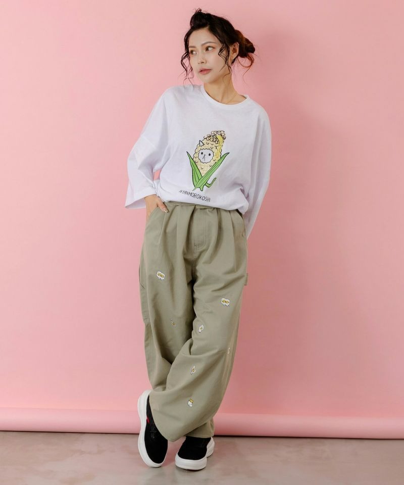スカラー ScoLar にゃんもろこしプリント 8分袖Tシャツ （オフホワイト） オフホワイト