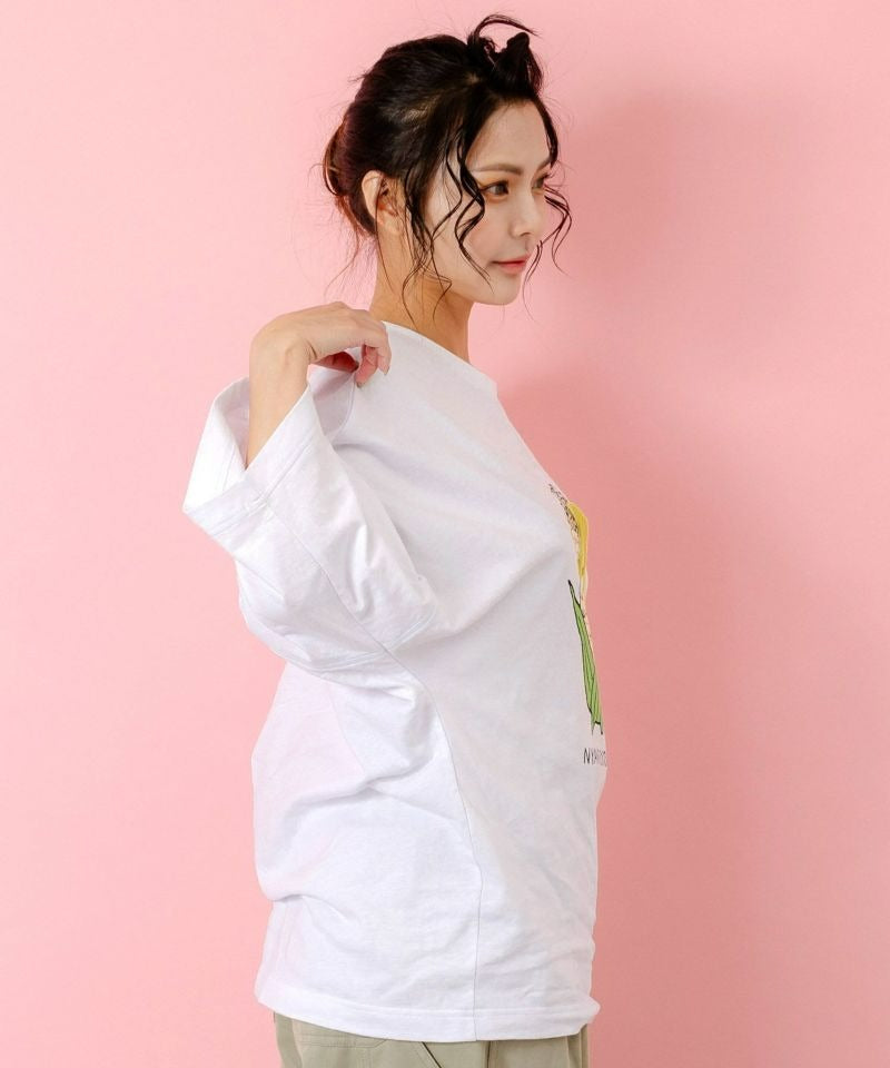スカラー ScoLar にゃんもろこしプリント 8分袖Tシャツ （オフホワイト） オフホワイト