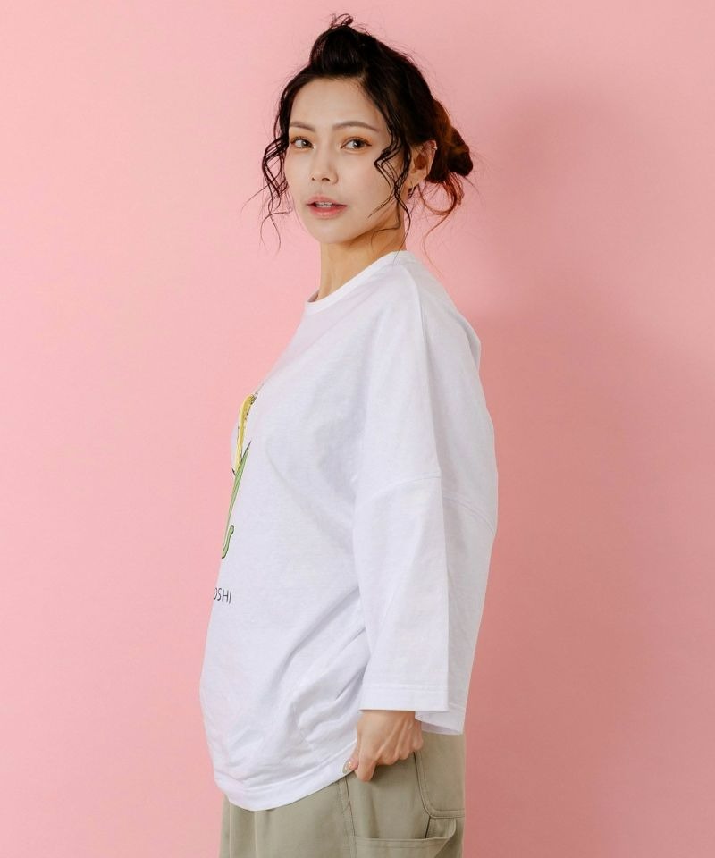 スカラー ScoLar にゃんもろこしプリント 8分袖Tシャツ （オフホワイト） オフホワイト
