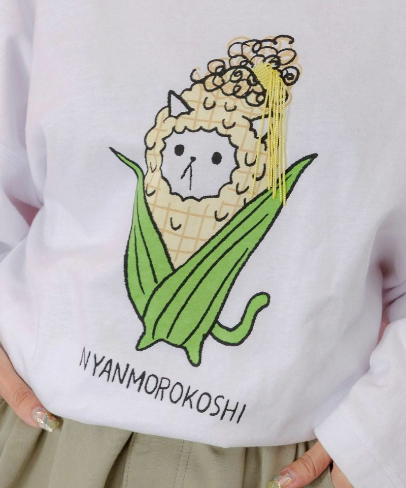 スカラー ScoLar にゃんもろこしプリント 8分袖Tシャツ （オフホワイト） オフホワイト