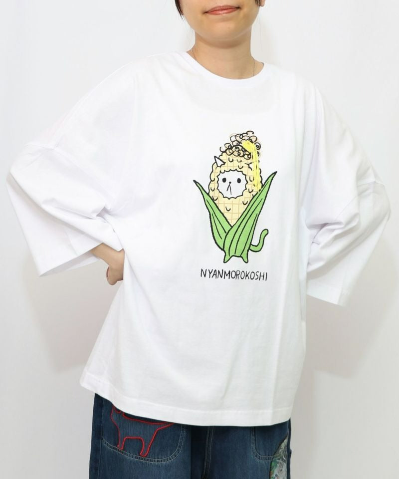 スカラー ScoLar にゃんもろこしプリント 8分袖Tシャツ （オフホワイト） オフホワイト