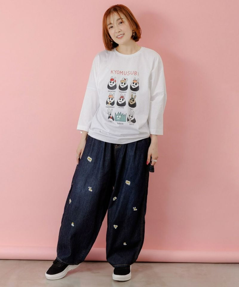 スカラー ScoLar ウサギのきょむすび柄Tシャツ （杢グレー） 杢グレー