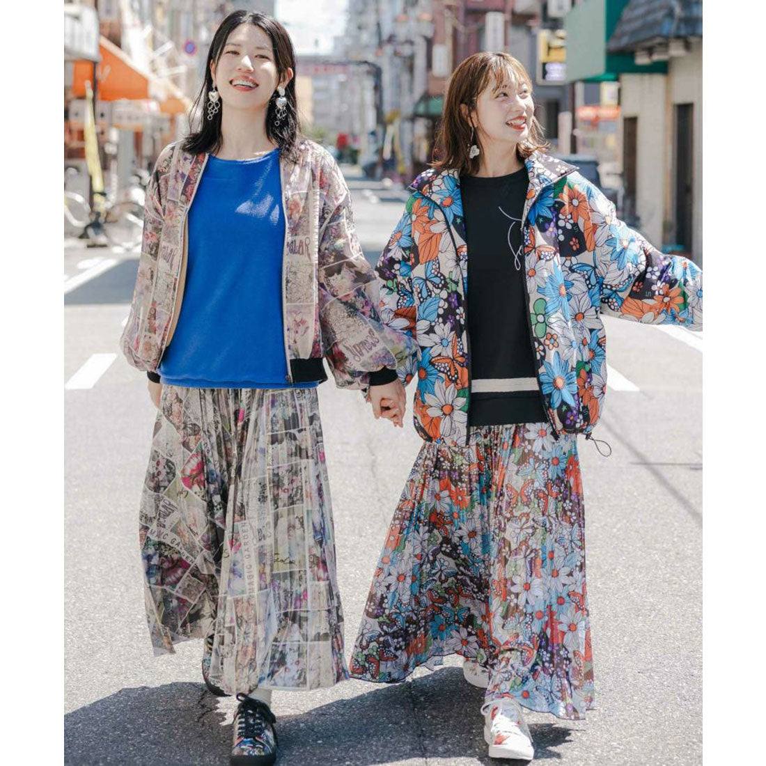 スカラー ScoLar POP柄・レトロ柄・花コラージュ柄 3柄展開ホログラムプリーツスカート