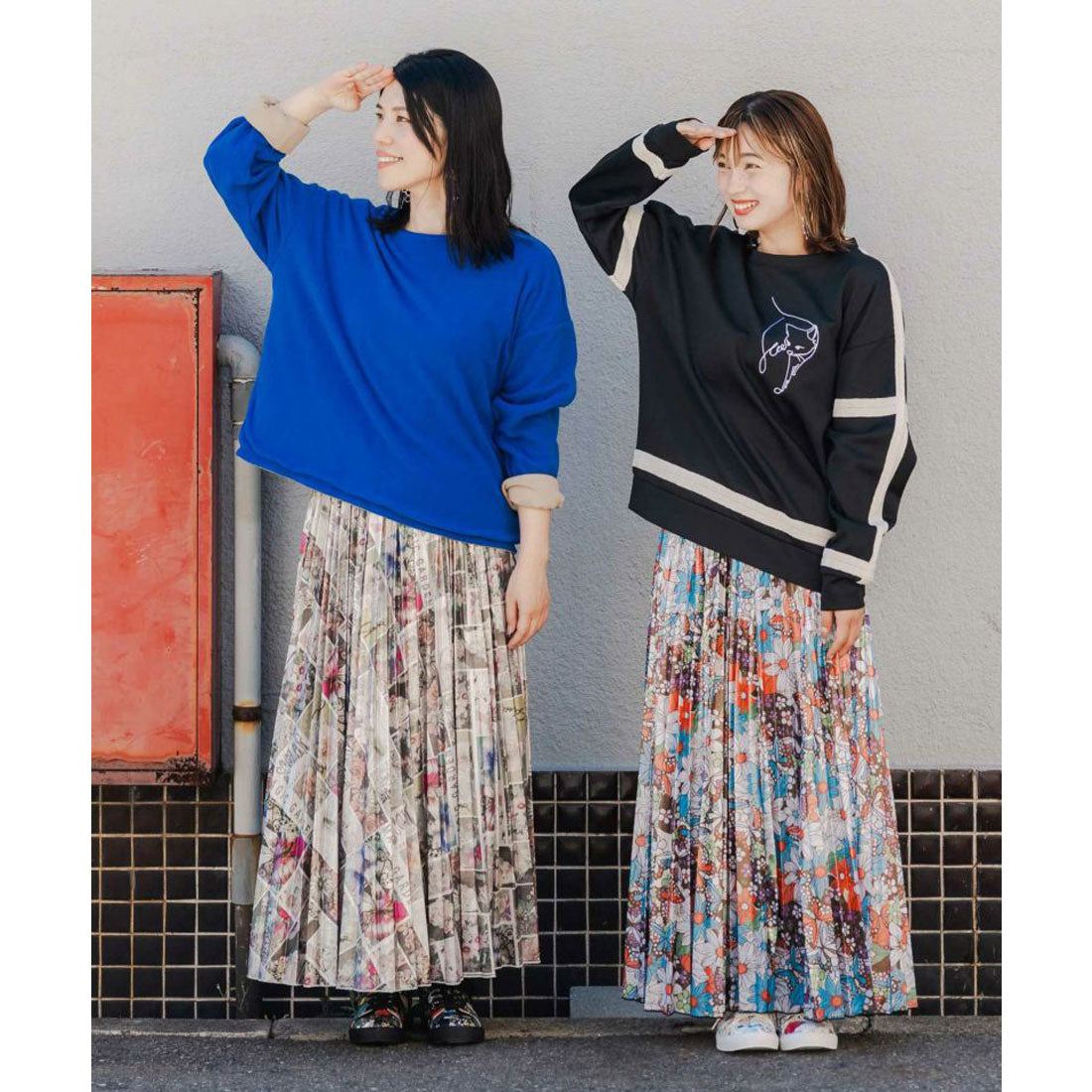 スカラー ScoLar POP柄・レトロ柄・花コラージュ柄 3柄展開ホログラムプリーツスカート