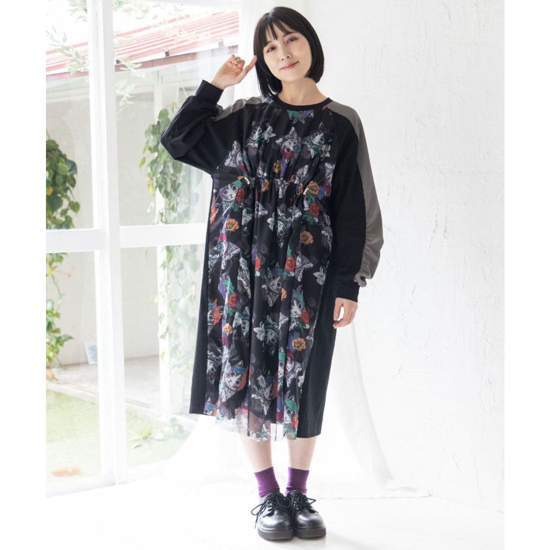スカラー ScoLar ターバンを巻いたおしゃれネコ チュール重ねワンピース