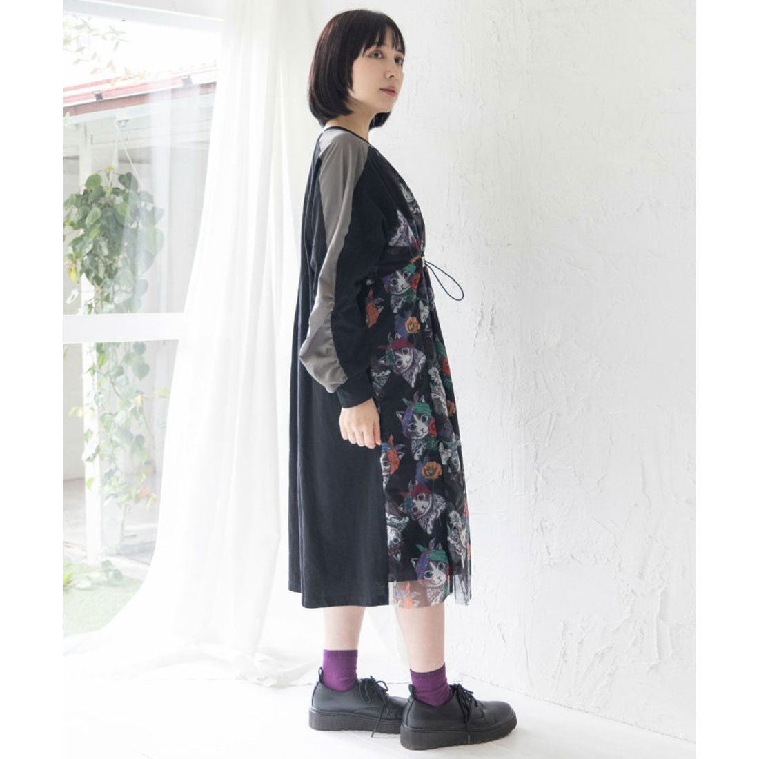 スカラー ScoLar ターバンを巻いたおしゃれネコ チュール重ねワンピース