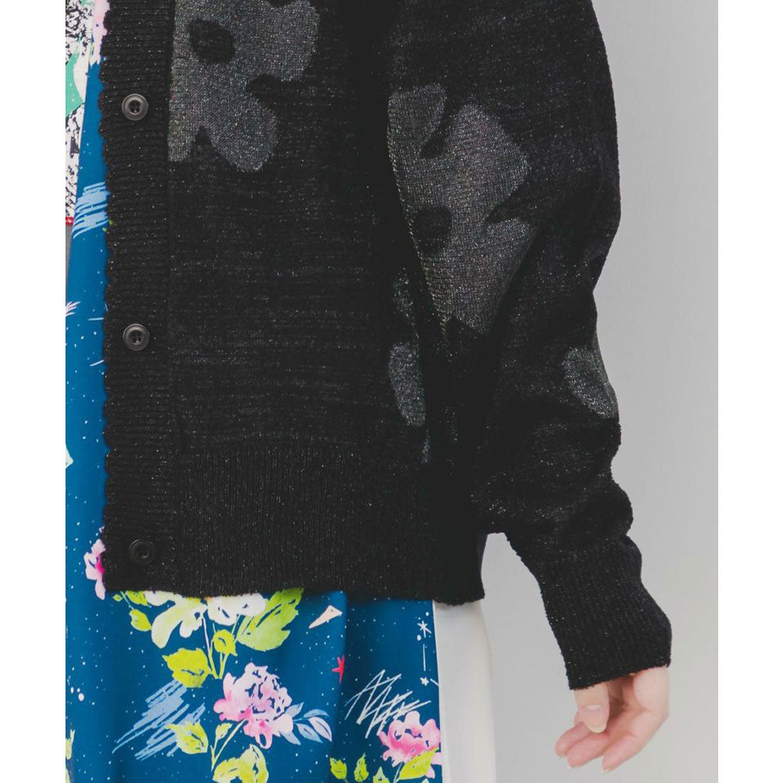 ScoLar Floral Pattern Sheer Jacquard Knit Cardigan