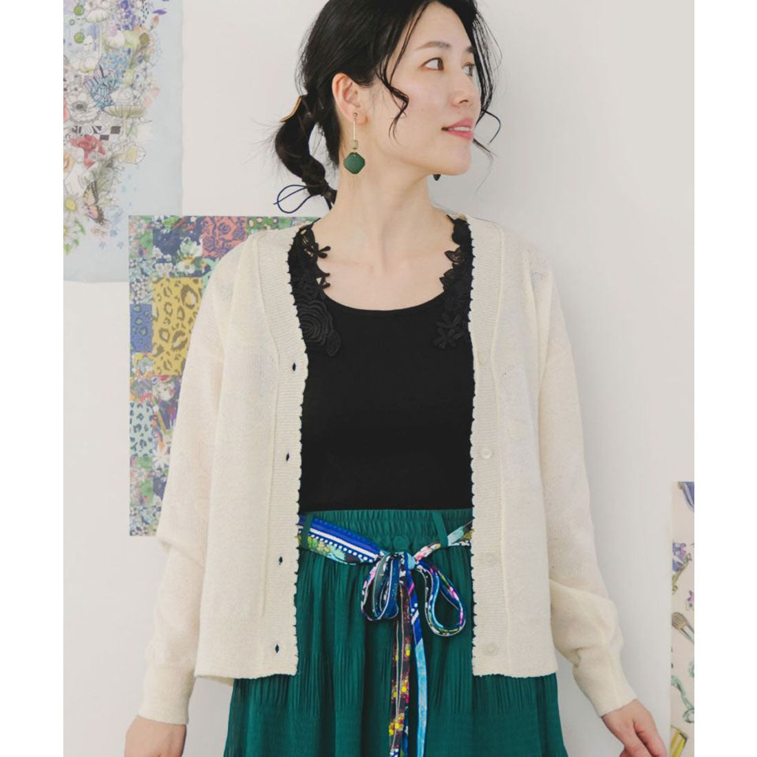 ScoLar Floral Pattern Sheer Jacquard Knit Cardigan